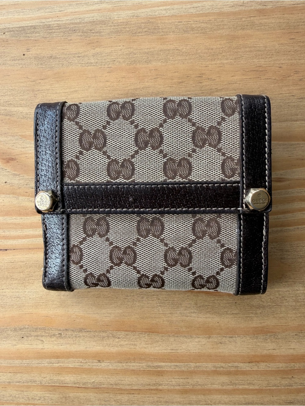 Authentic Gucci Beige and Brown GG Monogram Bifold Wallet